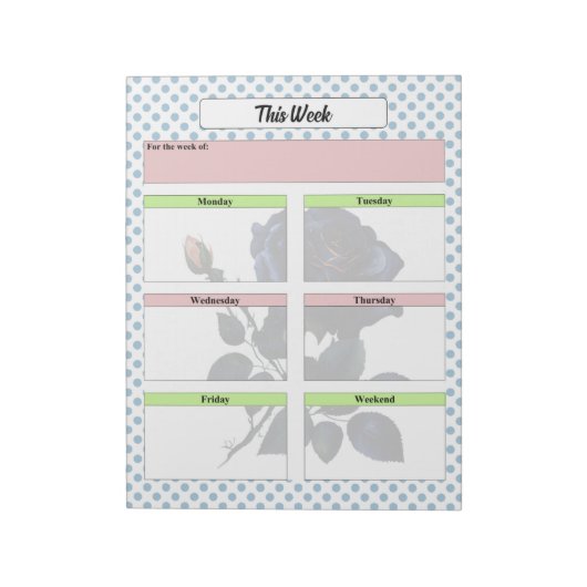 Roze en Blauwe Rozen Weekplanner Notitieblok (Linkerzijde)