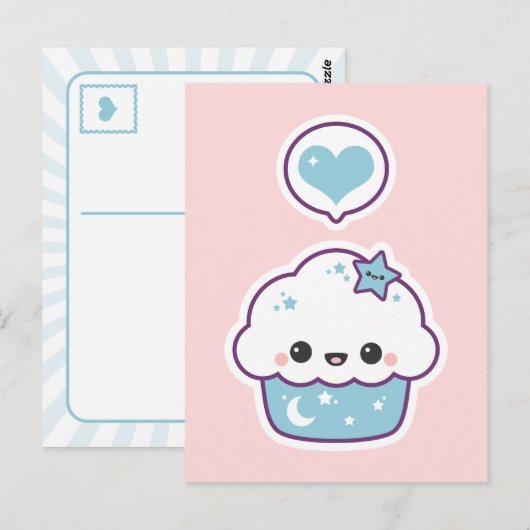 Roze en blauwe ruimte briefkaart (Voorkant / Achterkant)