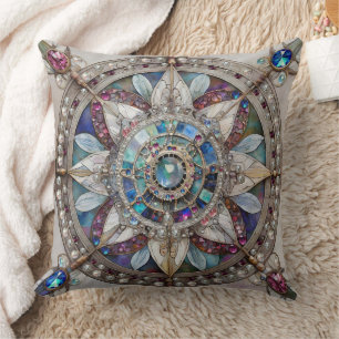 Roze en Blauwe Saffieren Diamanten Parels Mandala Kussen
