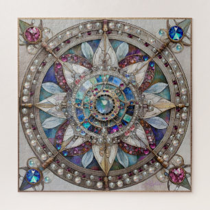 Roze en Blauwe Saffieren Diamanten Parels Mandala Legpuzzel