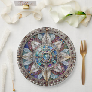 Roze en Blauwe Saffieren Diamanten Parels Mandala Papieren Bordje