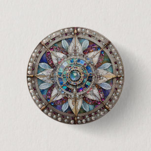 Roze en Blauwe Saffieren Diamanten Parels Mandala Ronde Button 3,2 Cm
