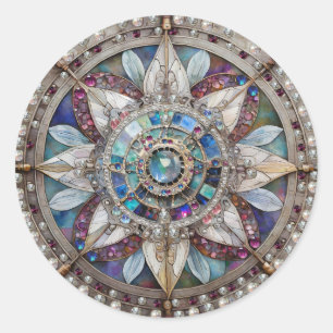 Roze en Blauwe Saffieren Diamanten Parels Mandala Ronde Sticker