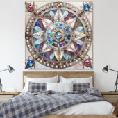 Roze en Blauwe Sapphires Diamanten Parels Mandala Canvas Afdruk (Insitu (Slaapkamer))