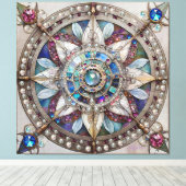 Roze en Blauwe Sapphires Diamanten Parels Mandala Canvas Afdruk (Insitu (Houten vloer))