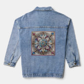 Roze en Blauwe Sapphires Diamanten Parels Mandala Denim Jacket (Achterkant)