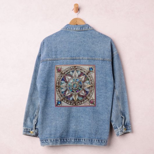 Roze en Blauwe Sapphires Diamanten Parels Mandala Denim Jacket (Hangar)