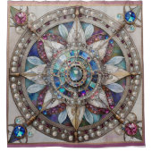 Roze en Blauwe Sapphires Diamanten Parels Mandala Douchegordijn (Voorkant)