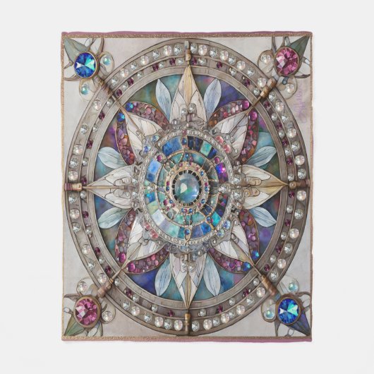 Roze en Blauwe Sapphires Diamanten Parels Mandala Fleece Deken (Voorkant)