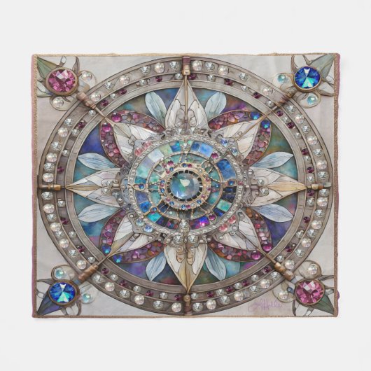 Roze en Blauwe Sapphires Diamanten Parels Mandala Fleece Deken (Voorkant (Horizontaal))