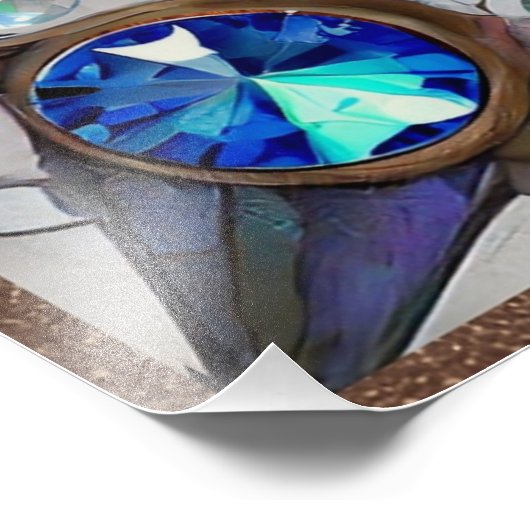 Roze en Blauwe Sapphires Diamanten Parels Mandala Foto Afdruk (Hoek)