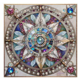 Roze en Blauwe Sapphires Diamanten Parels Mandala Foto Afdruk