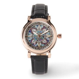 Roze en Blauwe Sapphires Diamanten Parels Mandala Horloge