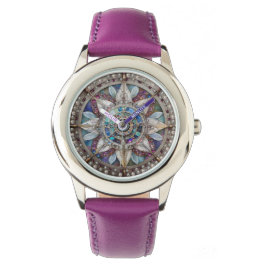 Roze en Blauwe Sapphires Diamanten Parels Mandala Horloge
