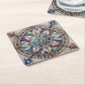 Roze en Blauwe Sapphires Diamanten Parels Mandala Kartonnen Onderzetters (Schuin)