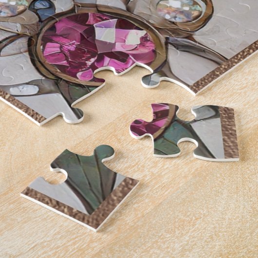 Roze en Blauwe Sapphires Diamanten Parels Mandala Legpuzzel (Zijkant)