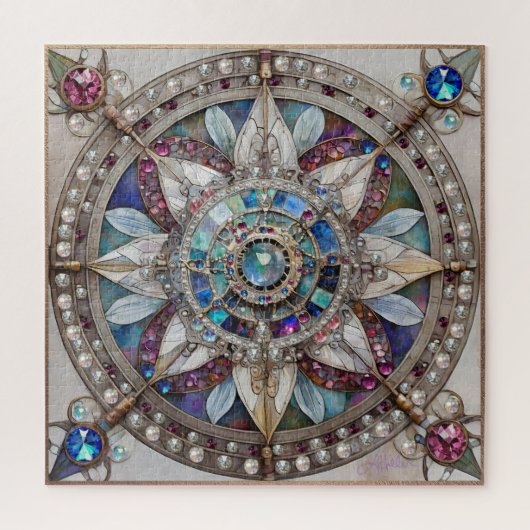 Roze en Blauwe Sapphires Diamanten Parels Mandala Legpuzzel (Verticaal)