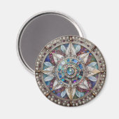 Roze en Blauwe Sapphires Diamanten Parels Mandala Magneet (Voorkant / Achterkant)