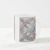 Roze en Blauwe Sapphires Diamanten Parels Mandala Matglas Koffiemok (Voorkant rechts)