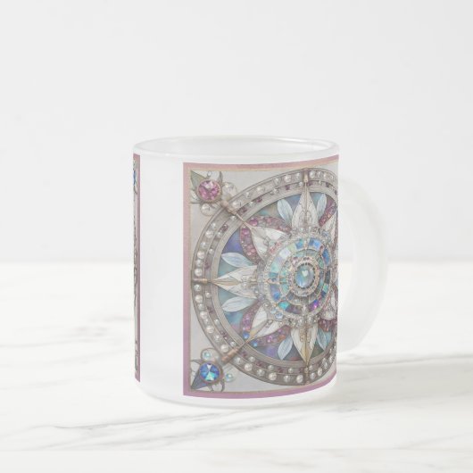 Roze en Blauwe Sapphires Diamanten Parels Mandala Matglas Koffiemok (Voorkant rechts)