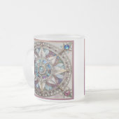 Roze en Blauwe Sapphires Diamanten Parels Mandala Matglas Koffiemok (Voorkant links)
