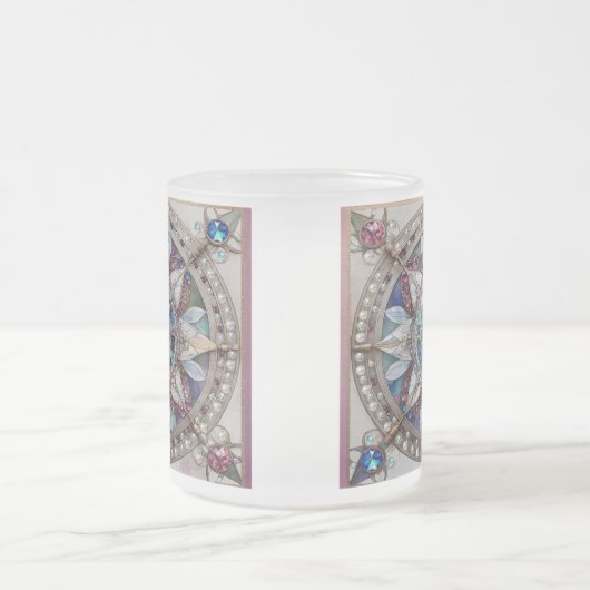 Roze en Blauwe Sapphires Diamanten Parels Mandala Matglas Koffiemok (Center)