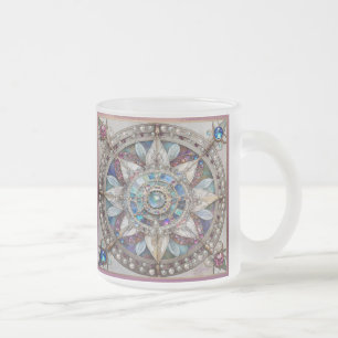 Roze en Blauwe Sapphires Diamanten Parels Mandala Matglas Koffiemok
