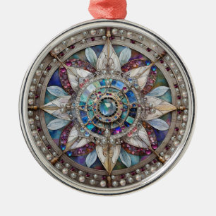 Roze en Blauwe Sapphires Diamanten Parels Mandala Metalen Ornament