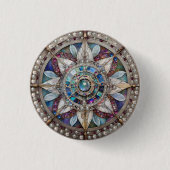 Roze en Blauwe Sapphires Diamanten Parels Mandala Ronde Button 3,2 Cm (Voorkant)