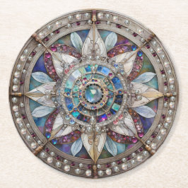 Roze en Blauwe Sapphires Diamanten Parels Mandala Ronde Kartonnen Onderzetter