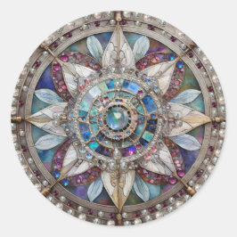 Roze en Blauwe Sapphires Diamanten Parels Mandala Ronde Sticker