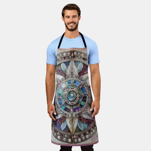 Roze en Blauwe Sapphires Diamanten Parels Mandala Schort (Gedragen)