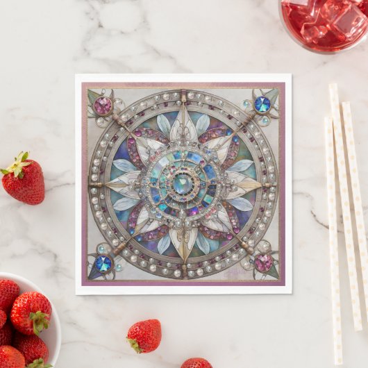 Roze en Blauwe Sapphires Diamanten Parels Mandala Servet (Insitu)