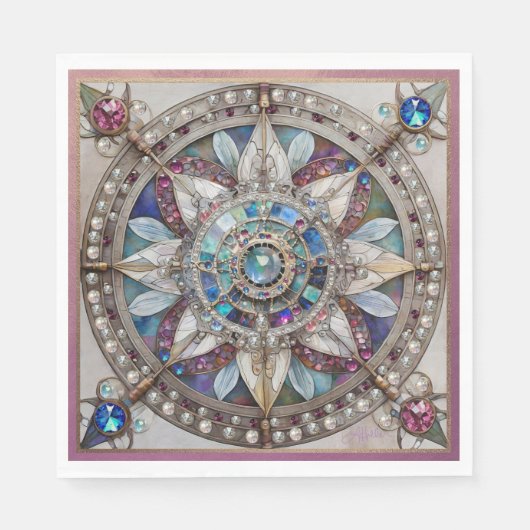Roze en Blauwe Sapphires Diamanten Parels Mandala Servet (Voorkant)