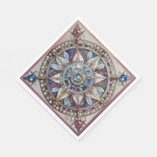 Roze en Blauwe Sapphires Diamanten Parels Mandala Servet (Hoek)