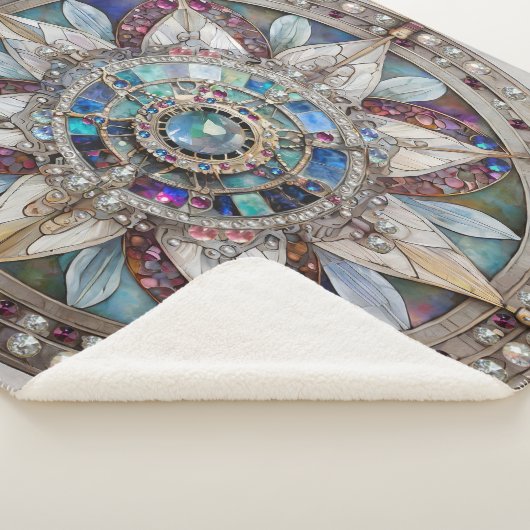 Roze en Blauwe Sapphires Diamanten Parels Mandala Sherpa Deken (3/4)