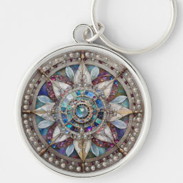Roze en Blauwe Sapphires Diamanten Parels Mandala Sleutelhanger