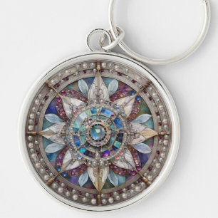 Roze en Blauwe Sapphires Diamanten Parels Mandala Sleutelhanger