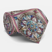 Roze en Blauwe Sapphires Diamanten Parels Mandala Stropdas (Opgerold)