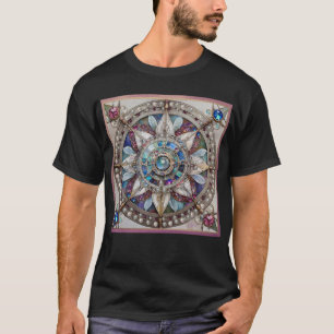 Roze en Blauwe Sapphires Diamanten Parels Mandala T-shirt