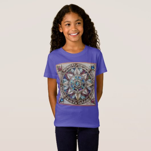 Roze en Blauwe Sapphires Diamanten Parels Mandala T-shirt (Voorkant volledig)