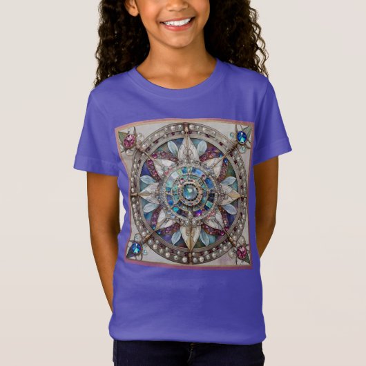 Roze en Blauwe Sapphires Diamanten Parels Mandala T-shirt (Voorkant)