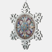Roze en Blauwe Sapphires Diamanten Parels Mandala Tin Sneeuwvlok Ornament (Rechts)