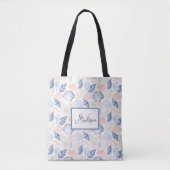 Roze en blauwe schalen tote bag (Voorkant)