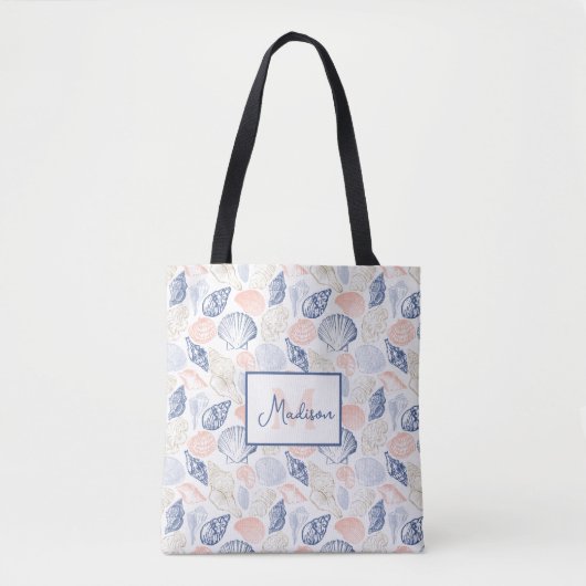 Roze en blauwe schalen tote bag (Voorkant)