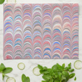 Roze en blauwe schelp Stripe Retro Kitchen Towel Theedoek (Gevouwen)
