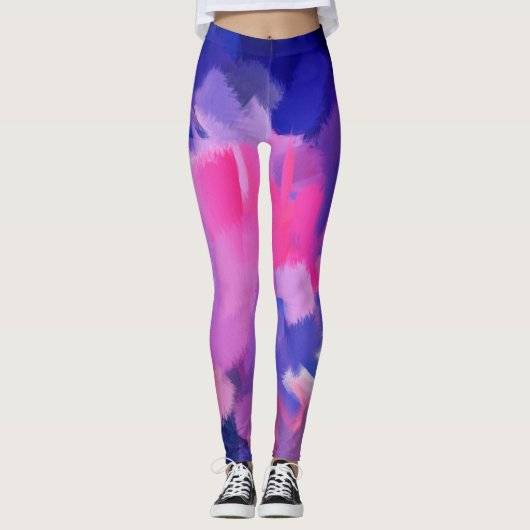 Roze en blauwe schilderplaat leggings (Voorkant)