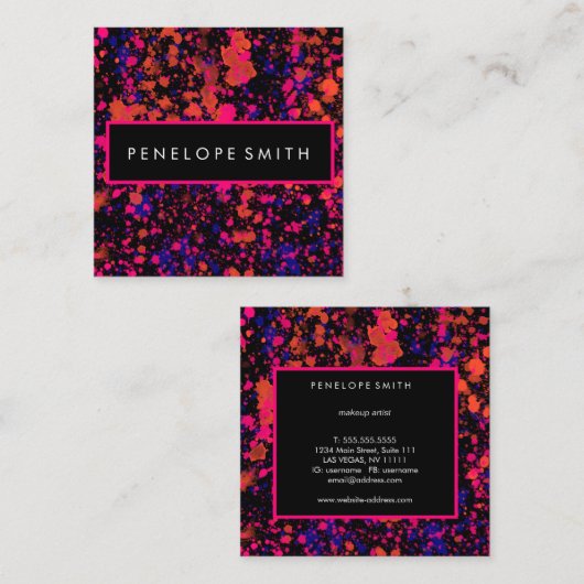 Roze en blauwe schilderplaat vierkante visitekaartje (Voorkant / Achterkant)