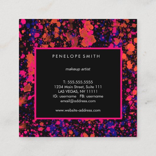 Roze en blauwe schilderplaat vierkante visitekaartje (Achterkant)