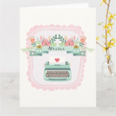 Roze en blauwe schrijfmachine, schrijver, auteur,  kaart (Gele Bloem)